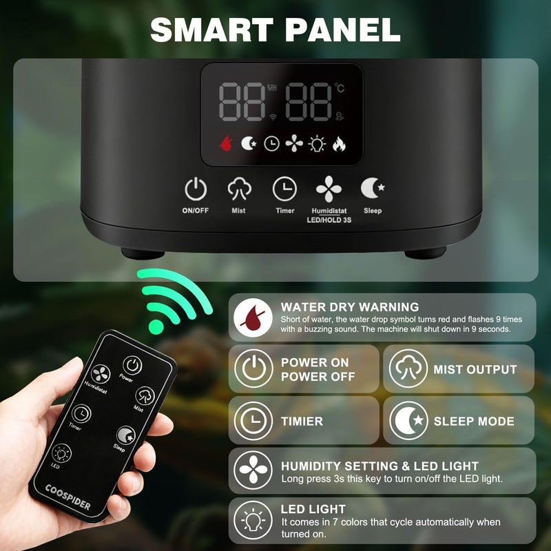 COOSPIDER 5L Reptile Fogger Humidifier, Automatic Humidifiers for Reptiles Tank, Terrarium Humidifiers with Timer and Humidity Control, Reptile Misting System for Reptiles Amphibians Herps Vivarium - Image 4